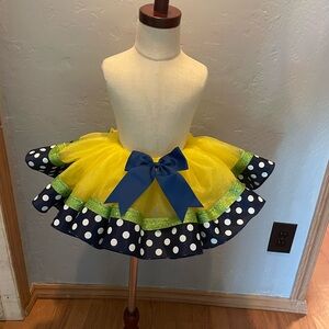 Kids TutuSkirt with Blue Bow and Polka Dots and hint of Green